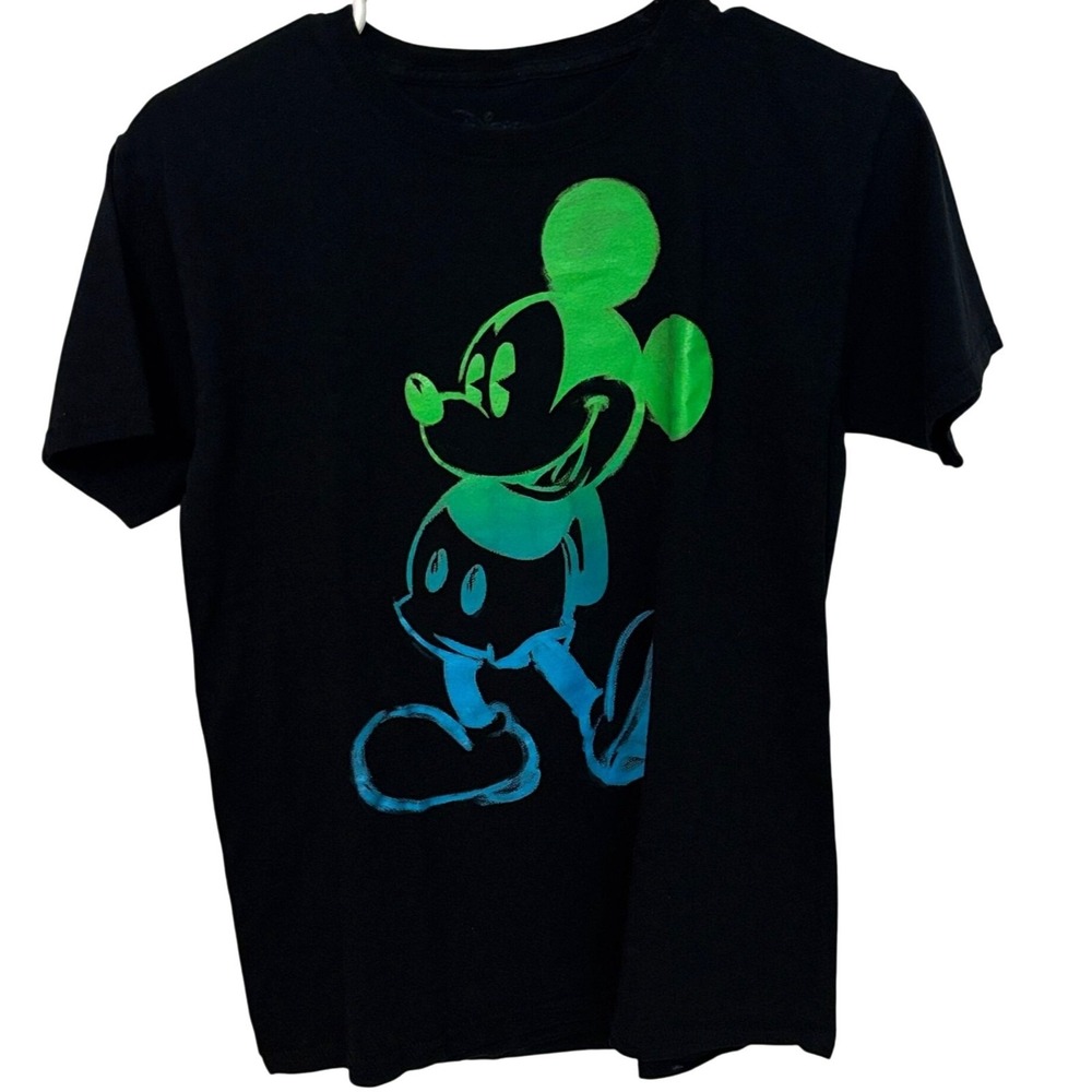 Disney by Neff Mickey Mouse T-Shirt Youth Large Black Neon Graphic Tee Authentic